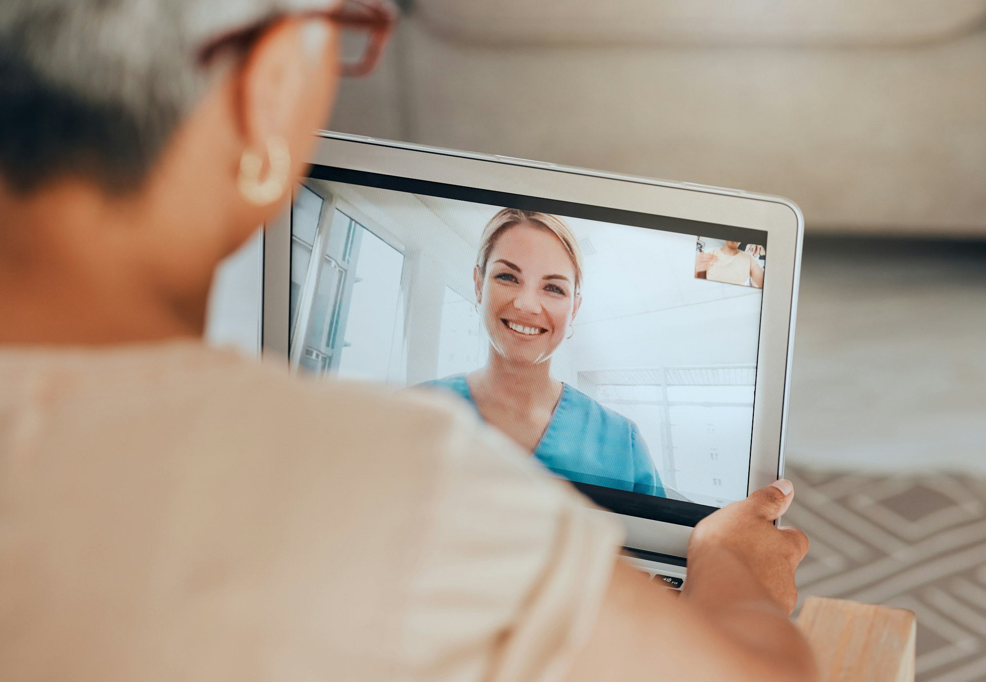 Telehealth, covid and tablet with doctor and patient for consulting, checkup or conversation for he